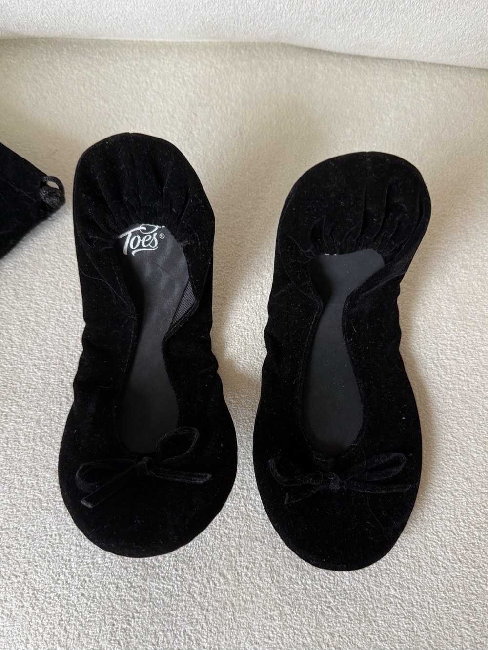 Black Velvet Foldable Ballet Flats with Bow